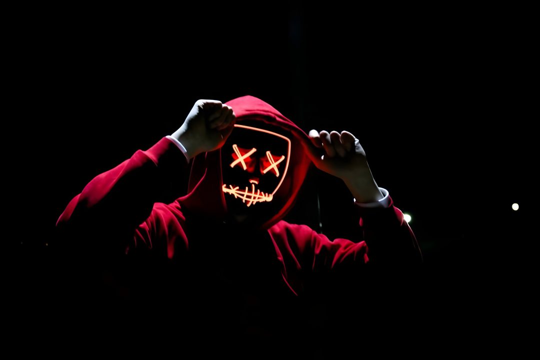 a person in a red hoodie with a scary mask covering their face and hands Halloween 2018 4k Dark Background, Black Background, Phish, Computer, Laptop, Pc,