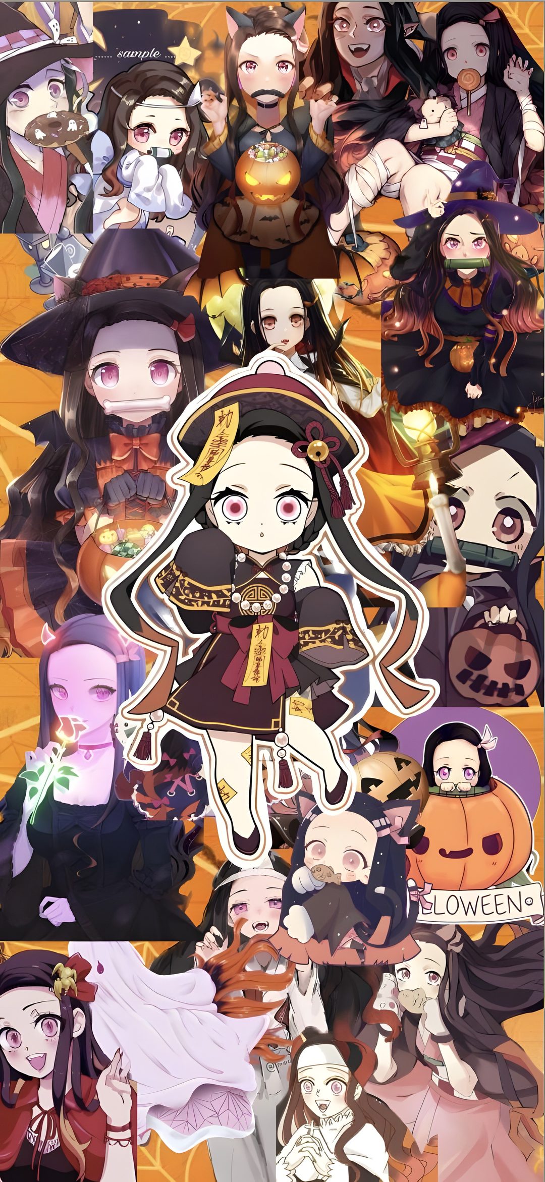 an image of many different anime characters Nezuko Kamado Halloween Halloween, Anime Halloween, Witch, sienna