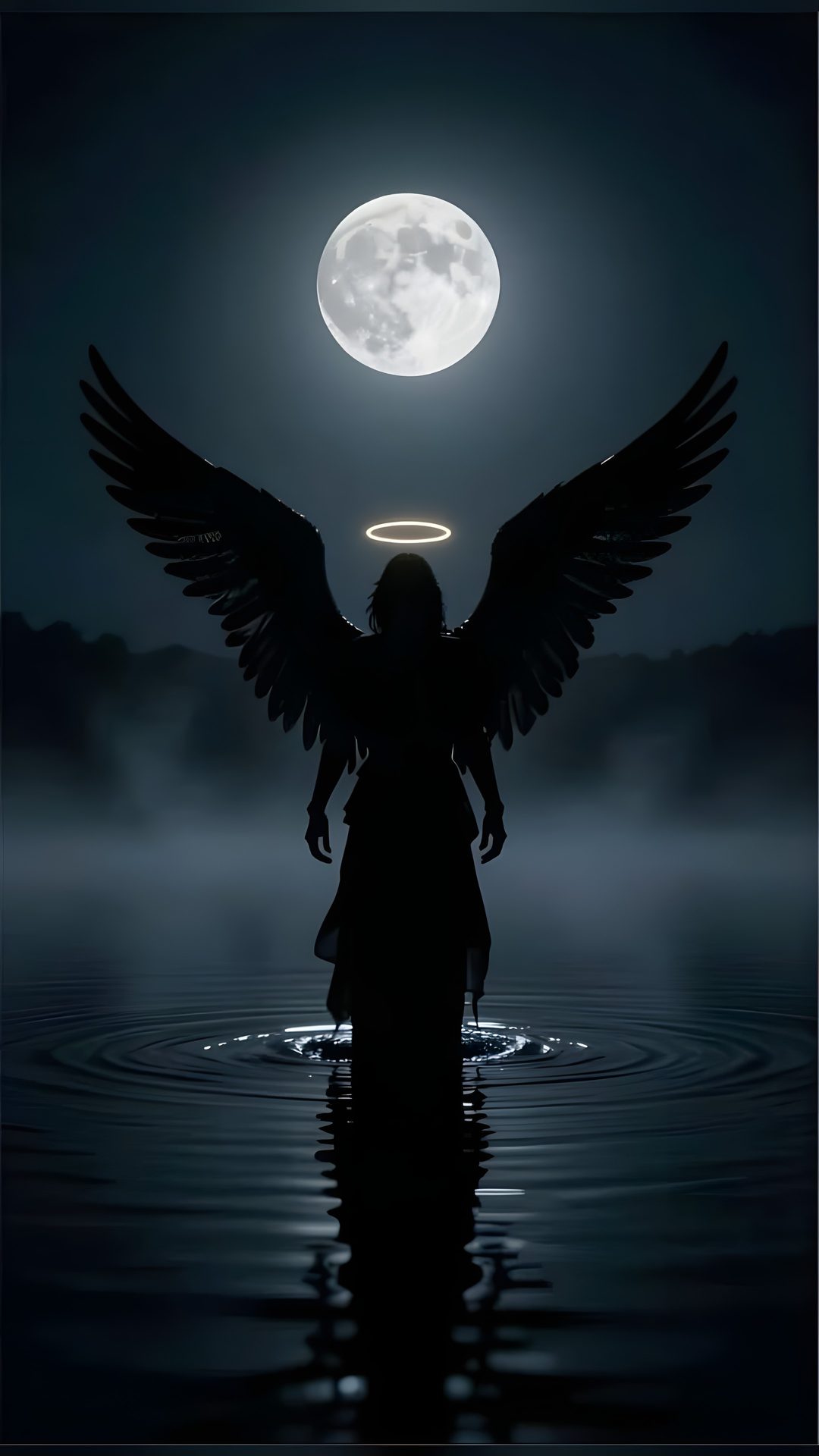 an angel standing in the water at night Halloween Angel Angels Among Us, Black Roses, Rose, Black Rose, Angel,