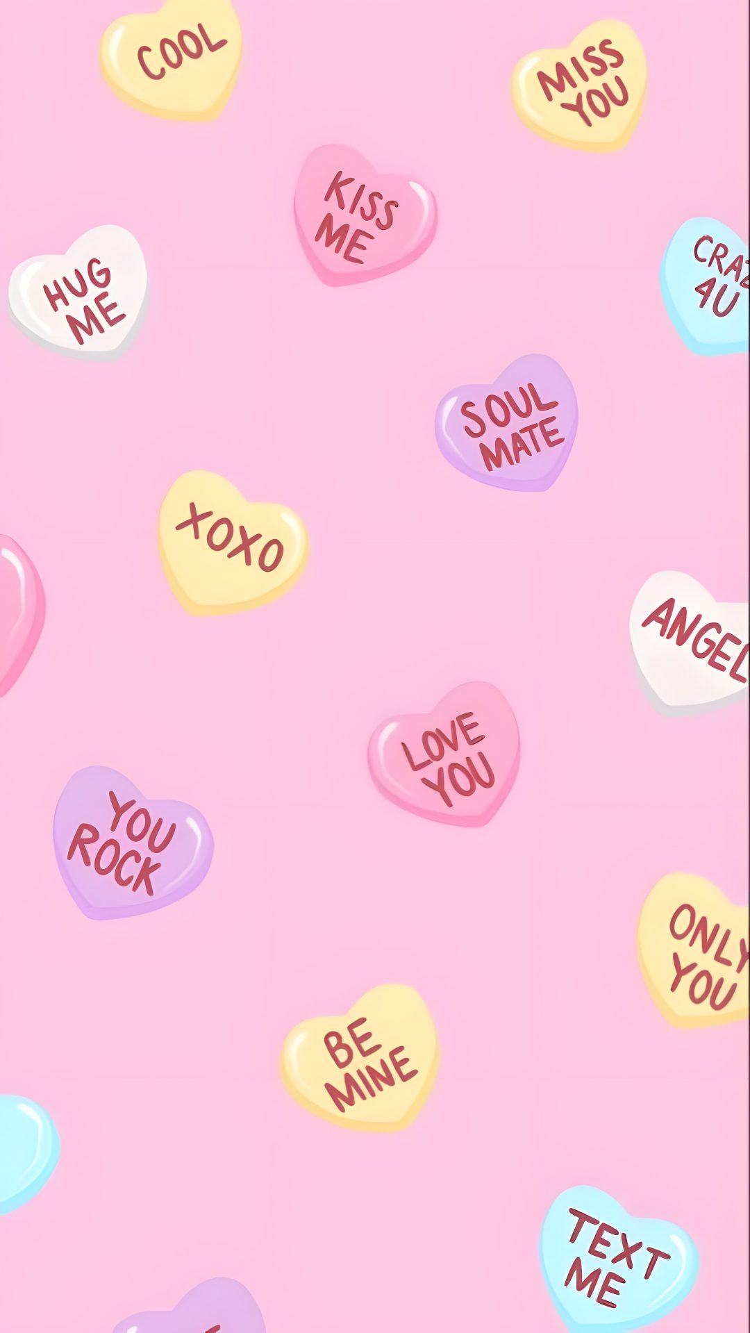 candy hearts with the words i love you next to each other on a pink background Halloween Conversation Hearts Iphone Violet, Iphone, Hello Kitty, Kitty, Valentines, misty rose