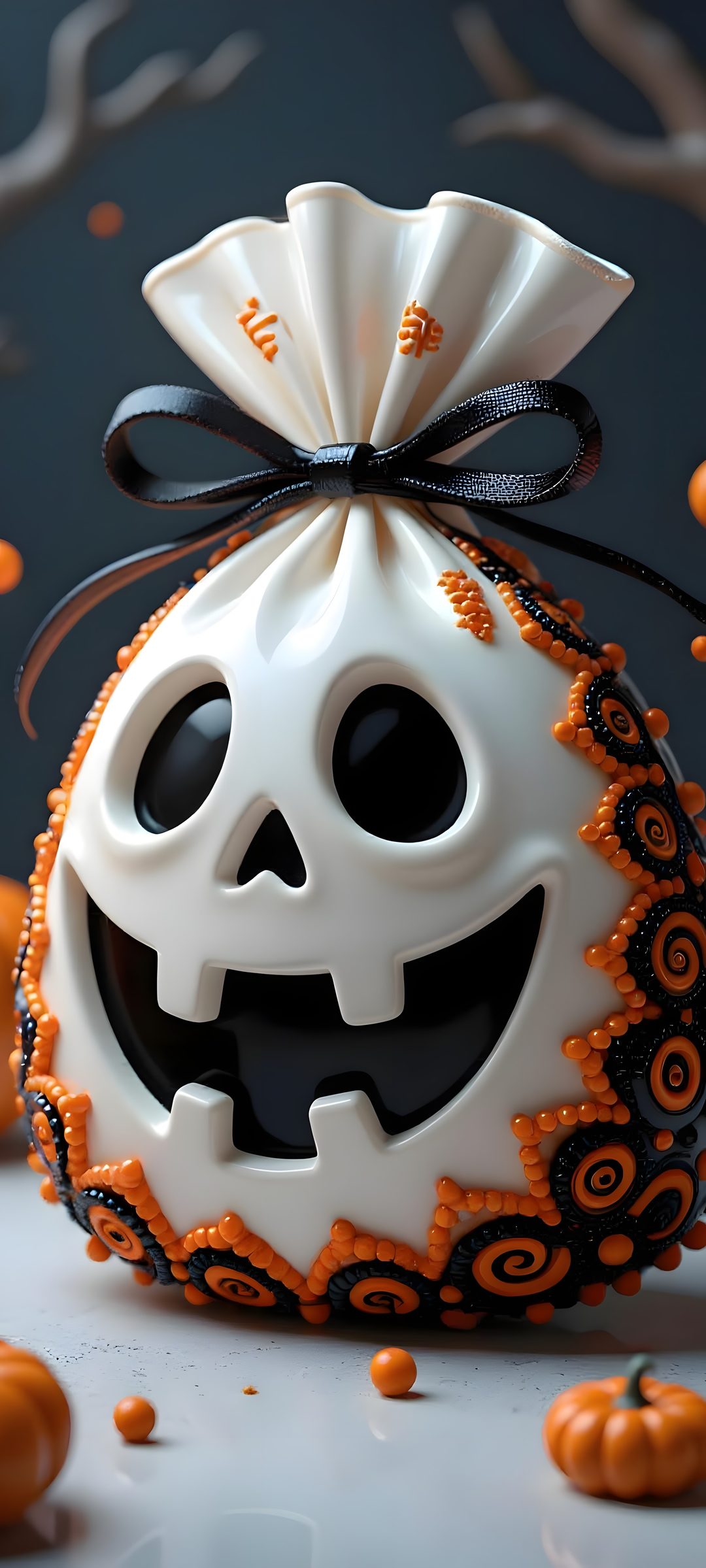 a halloween decoration with a jack - o'- lantern in the shape of a pumpkin 3d Iphone Halloween dark olive green