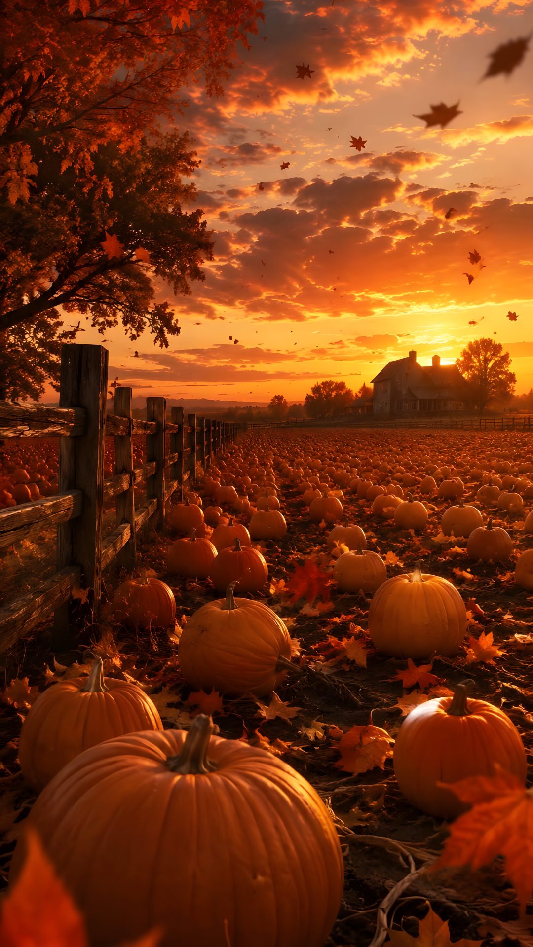a field full of pumpkins with the sun setting in the background Halloween Sunrise maroon
