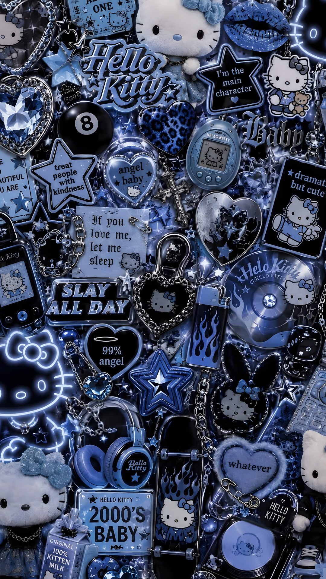 many blue and black patches with hello kitty on them Blue Hello Kitty Halloween dark slate gray