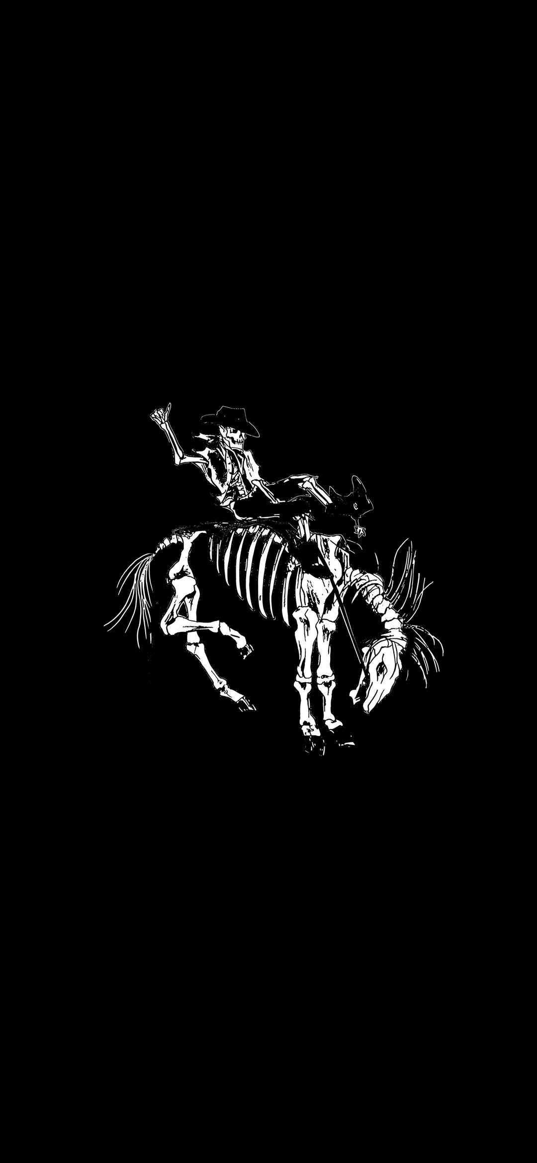 skeleton riding horse in the dark with other skeletons on it's back and arms Western Halloween black