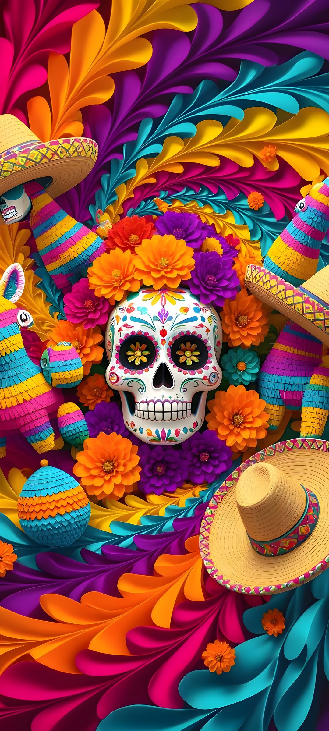 Dia De Los Muertos, Flowers, Sugar Skull Mexican Halloween Dia De Los Muertos, Flowers, Sugar Skull, sienna