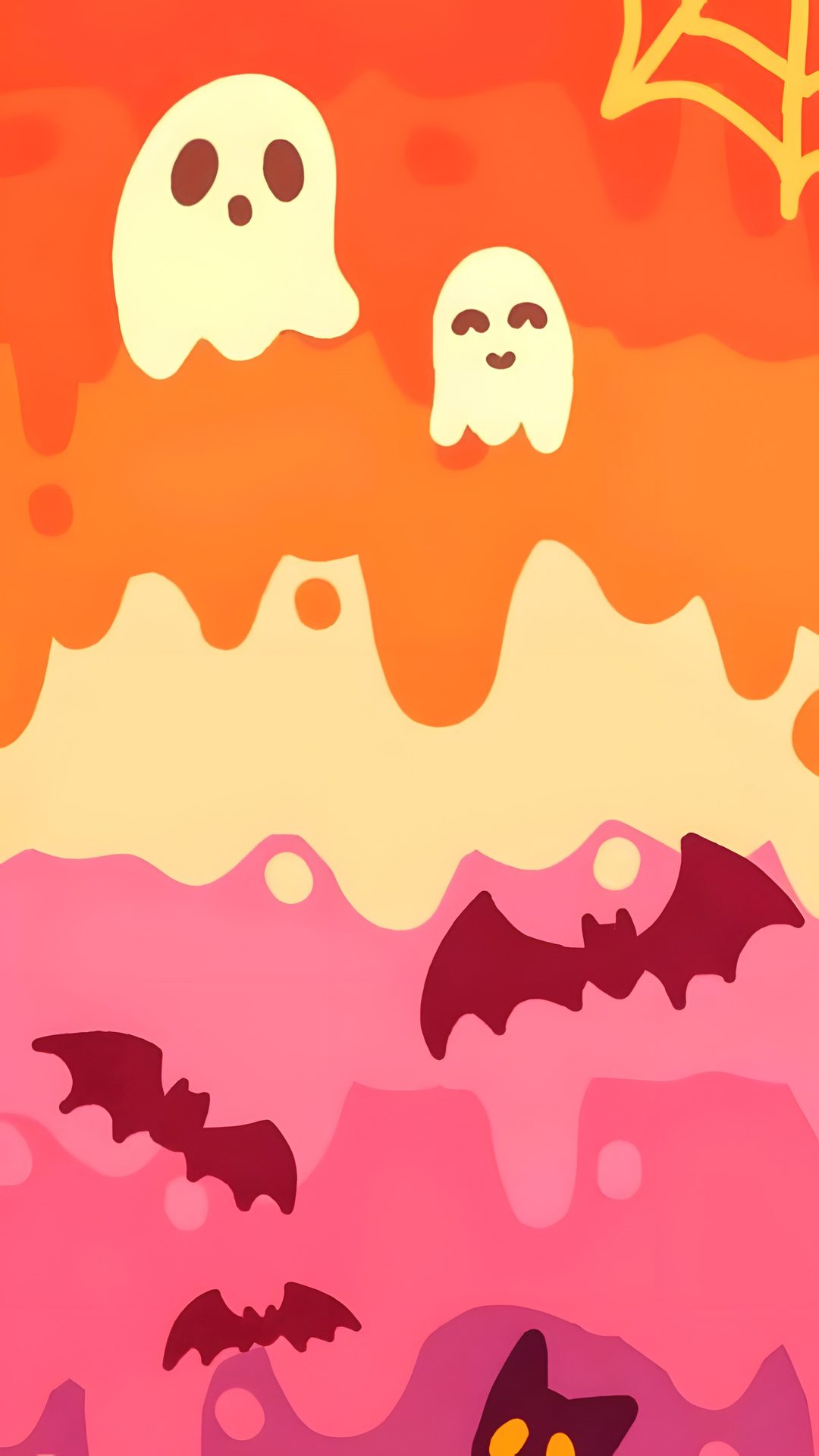 an image of halloween scene with ghost and bats Lgbtq Halloween light coral