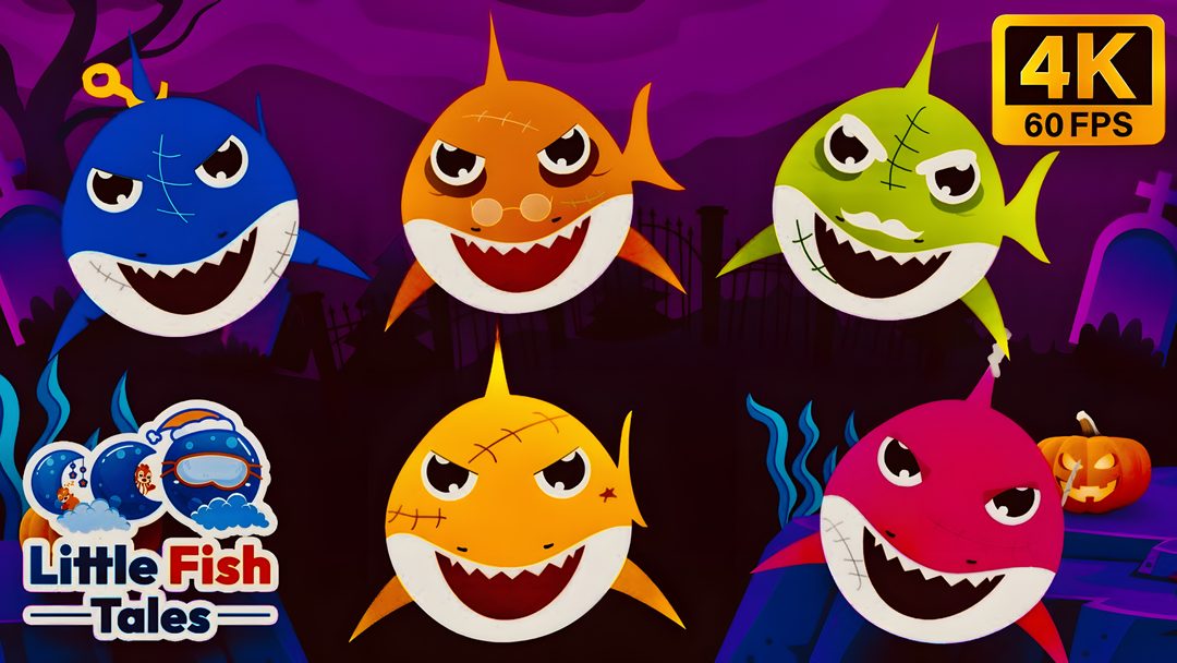 the little fish tales logo has been changed to look like it's smiling for halloween Baby Shark Halloween Little Fish, Royal Fashion, Abc, Fish, black