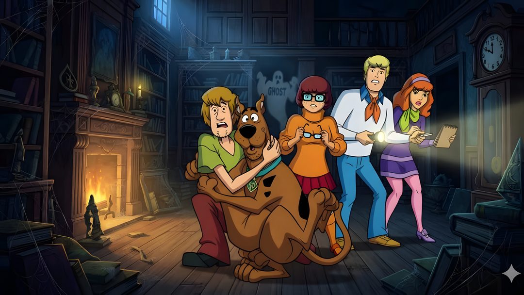 scooby and friends standing in front of a fire place with the dog on it Scooby Doo Halloween 1920x1080 dark slate gray