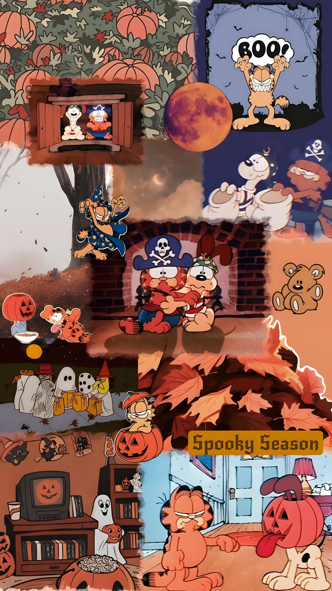 a collage of cartoon characters and pumpkins Garfield Halloween sienna