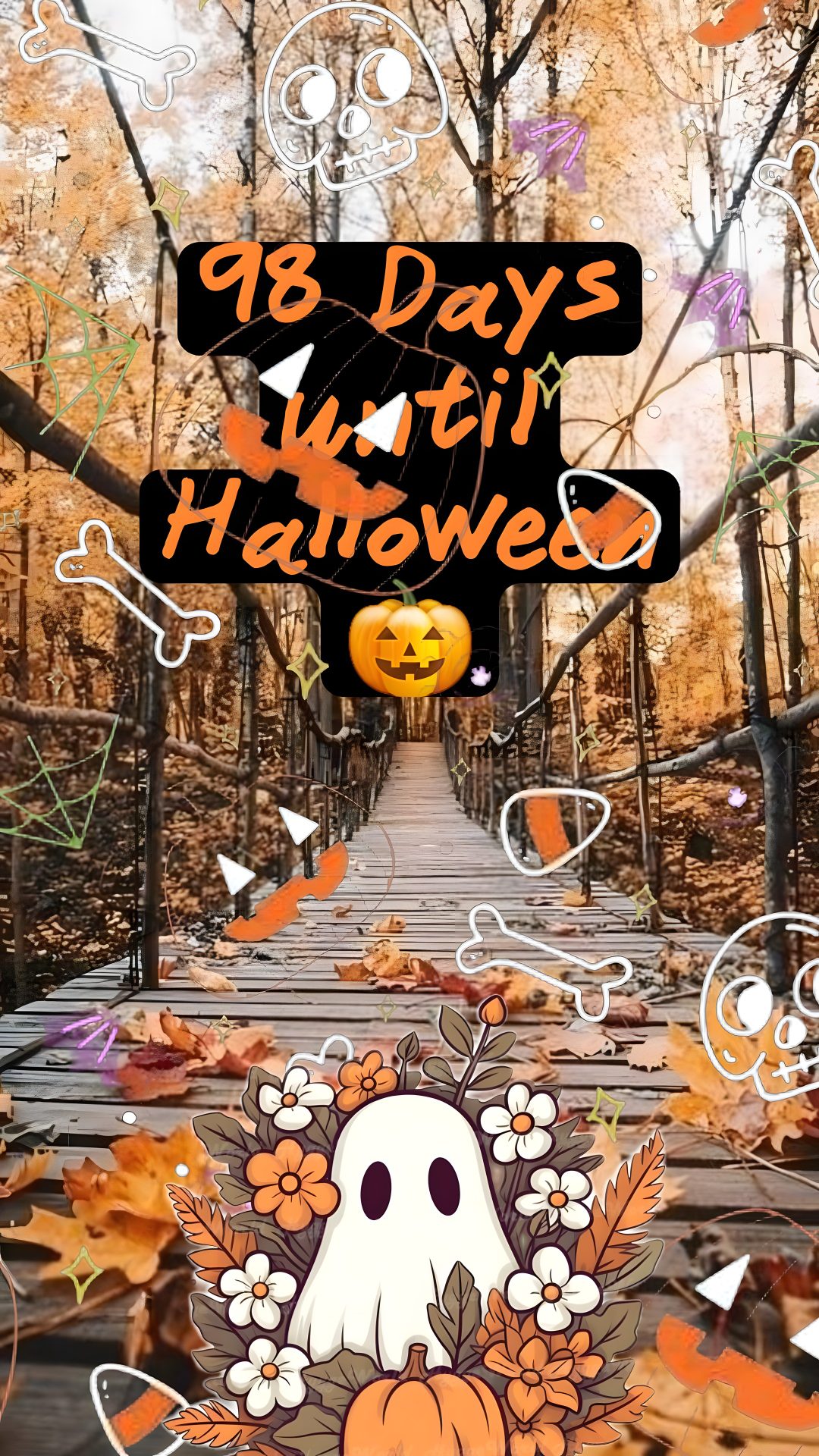 an image of a halloween scene with pumpkins and leaves Cute Halloween Iphone Count Down Halloween, peru