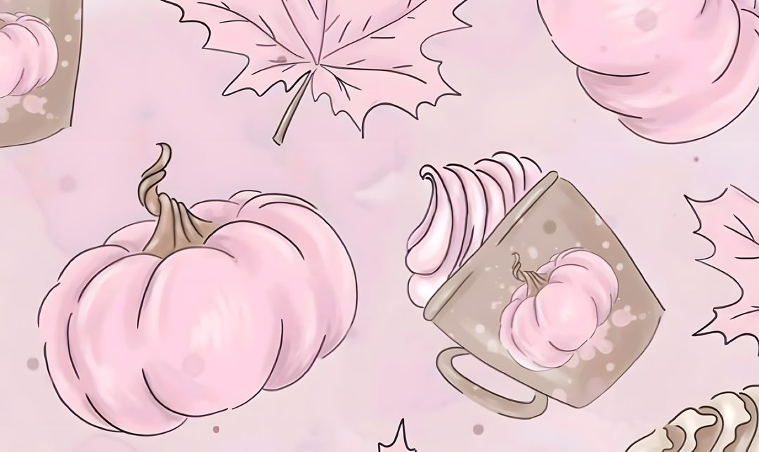 a pink background with pumpkins and leaves Coquette Halloween Laptop gainsboro