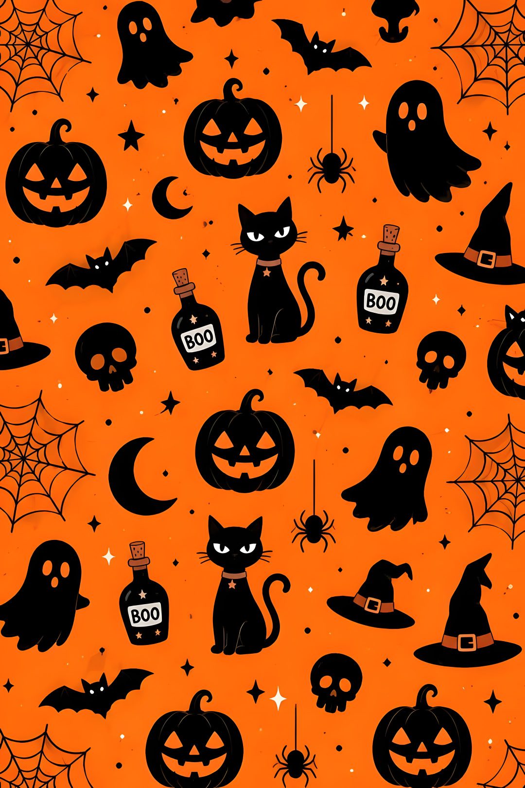 an orange halloween background with black cats and pumpkins Halloween Vector dark orange