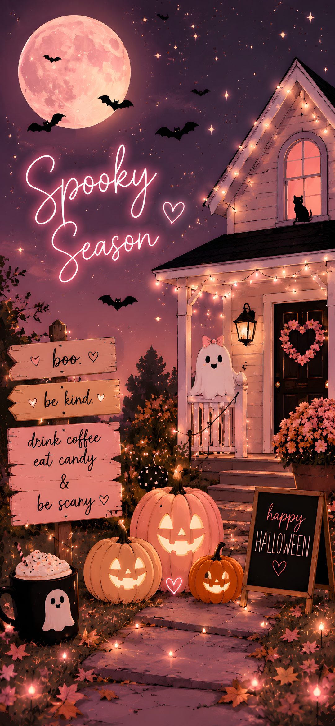 a halloween scene with pumpkins and ghost signs Iphone Girly Halloween sienna