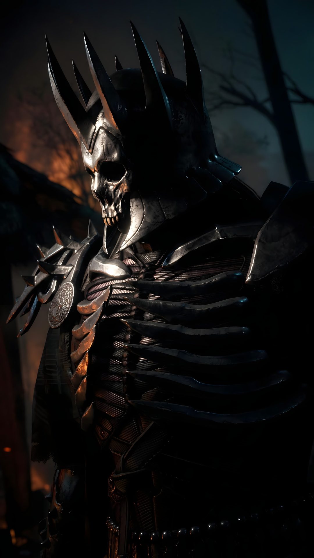 a demonic looking man with horns and spikes on his head, standing in the dark Witcher Geralt Halloween black