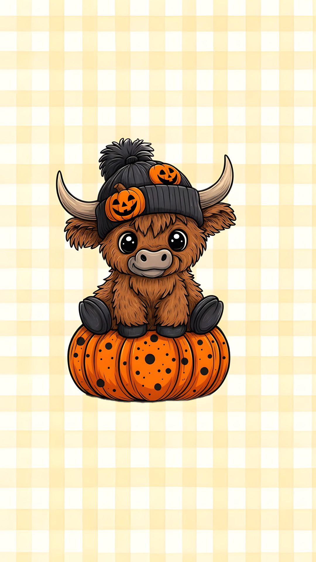 a brown cow sitting on top of a pumpkin Cow Halloween lemon chiffon
