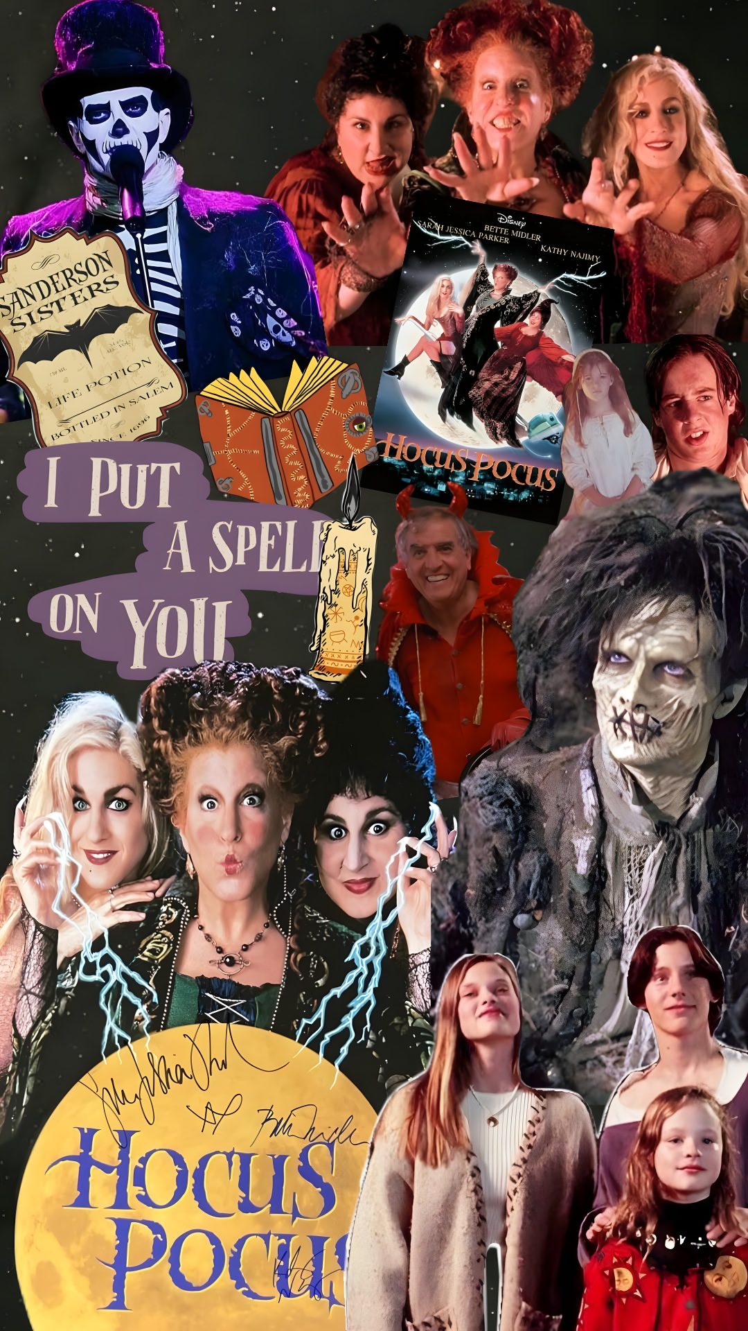 the hockies collage has been altered to look like halloween movies Halloween Hocus Pocus Trick Or Treat, dark olive green