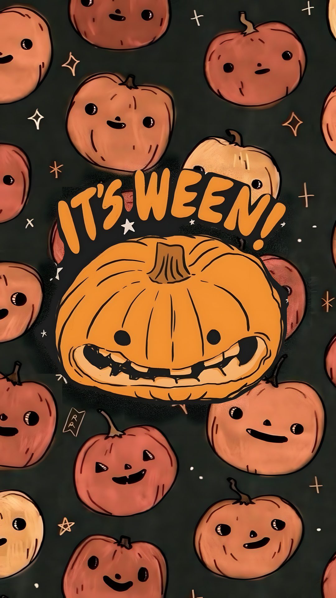 it's ween halloween pumpkins on black background Funny Halloween Pumpkin dark olive green