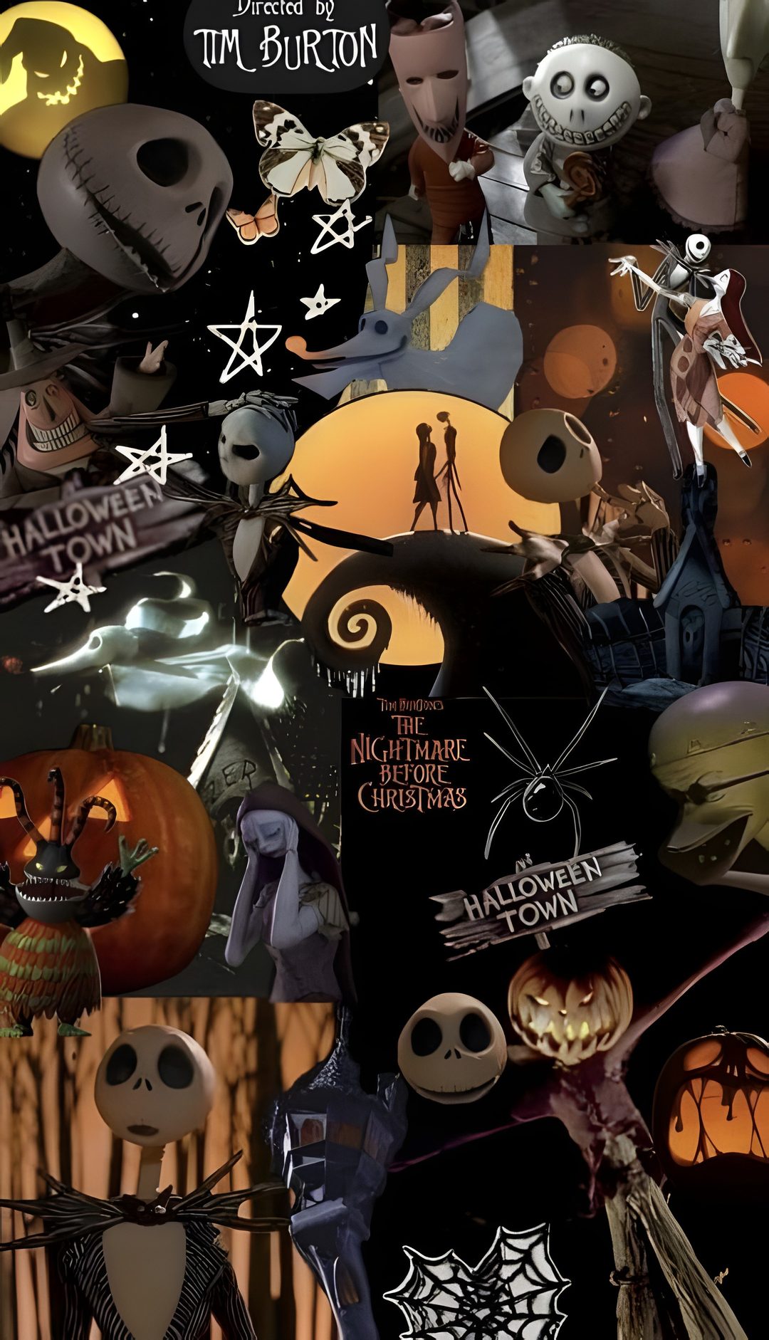 a collage of halloween images with pumpkins and skeletons Halloween Iphone Nightmare Before Christmas dark slate gray