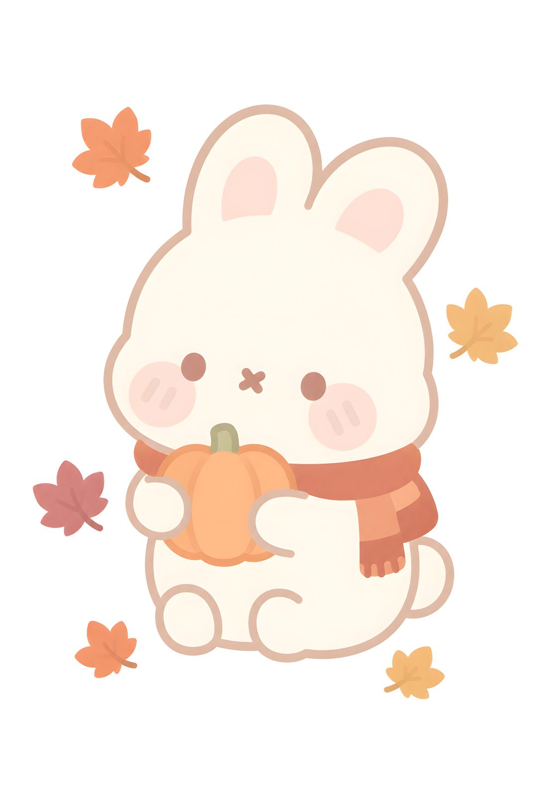a white rabbit holding a pumpkin in its paws Cute Bunny Halloween white