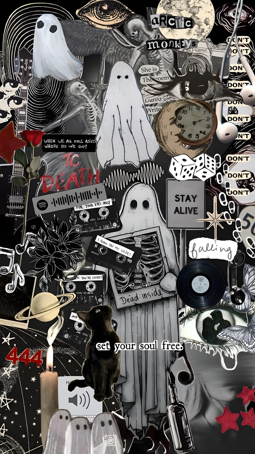 a collage of halloween related items with words written on them and images of ghostes Grunge Halloween Aesthetic dim gray