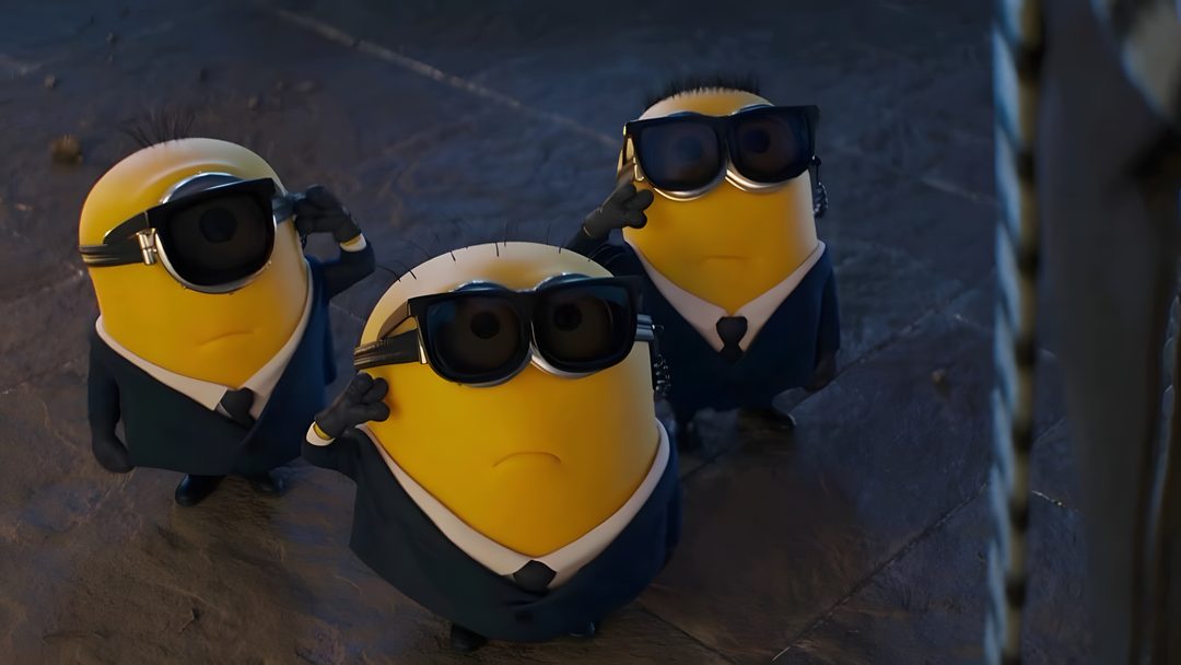 three small yellow and black minions with sunglasses on their heads, sitting next to each other Minion Halloween Desktop dark slate gray