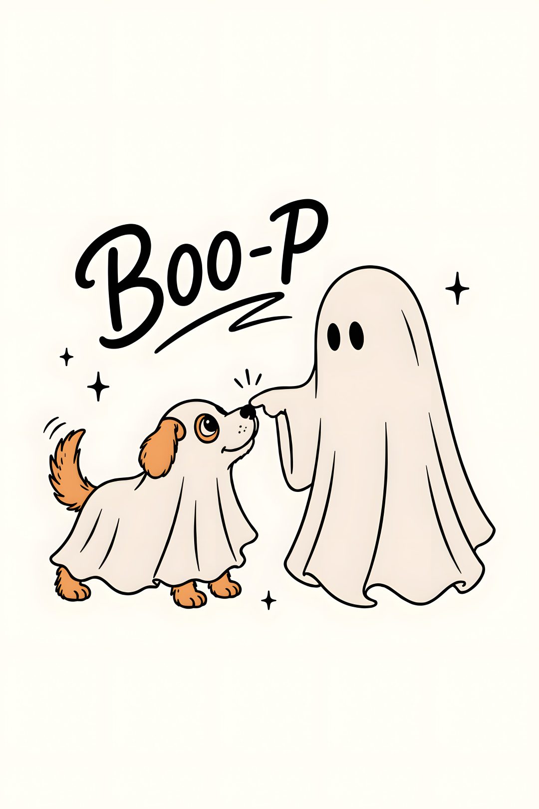 two dogs in ghost costumes with boo - p written on the front and back side Halloween Dog Ghost floral white