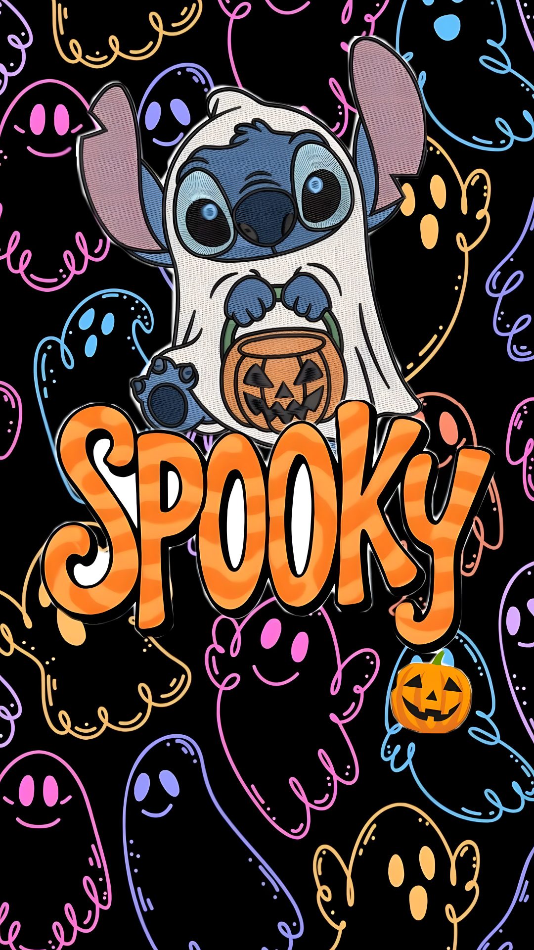 an image of spooky on a black background with pumpkins and ghost faces Stitch Halloween Ghostface Halloween, black