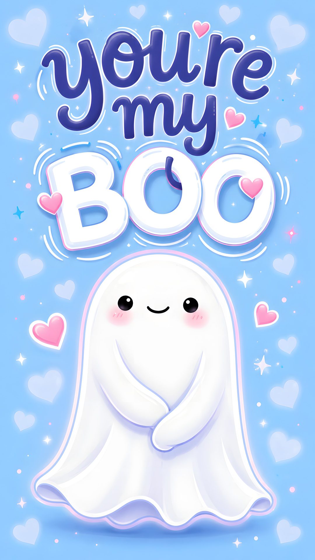 you're my boo ghost with hearts and stars on the background, in blue Cute Halloween Hey Boo Hey Boo, Ghost, Funny, light sky blue