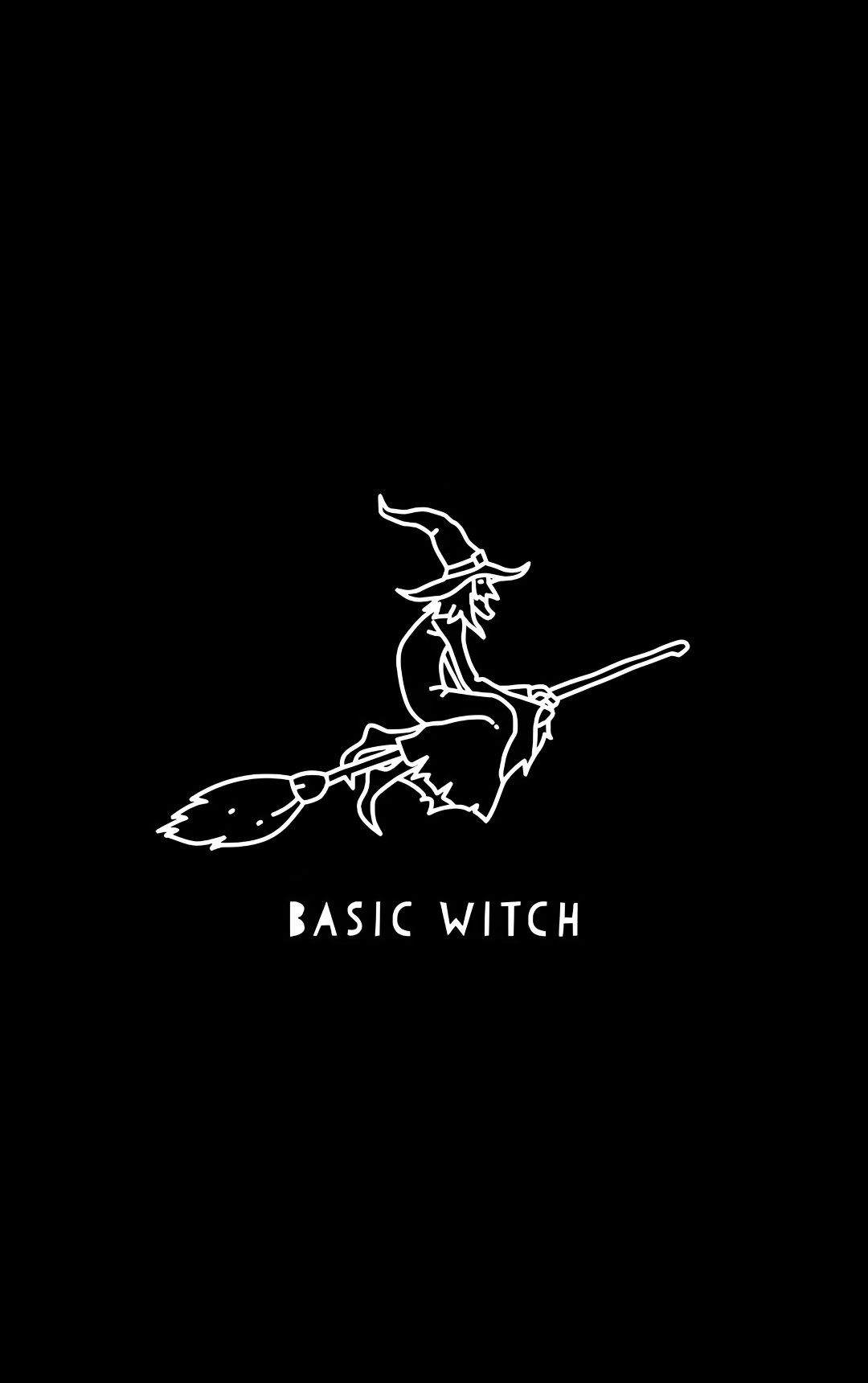 a black and white image of a witch on a broom with the words basic witch Basic Witch Halloween Dark Side, black
