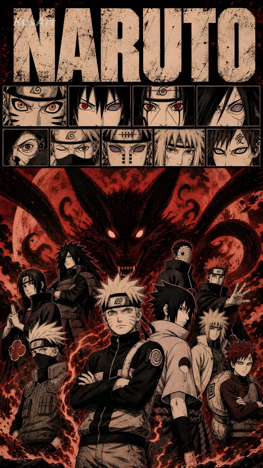 naruto movie poster with all the characters Halloween Naruto maroon