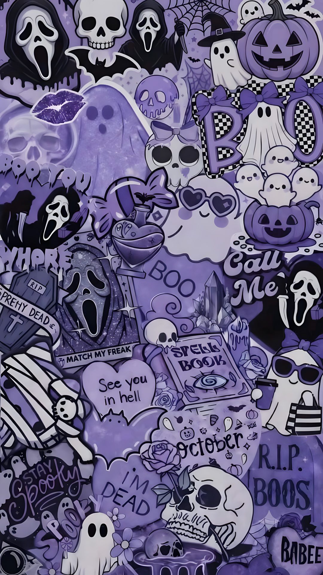 a bunch of stickers that are on the wall Halloween Jumble -faded Purple slate gray