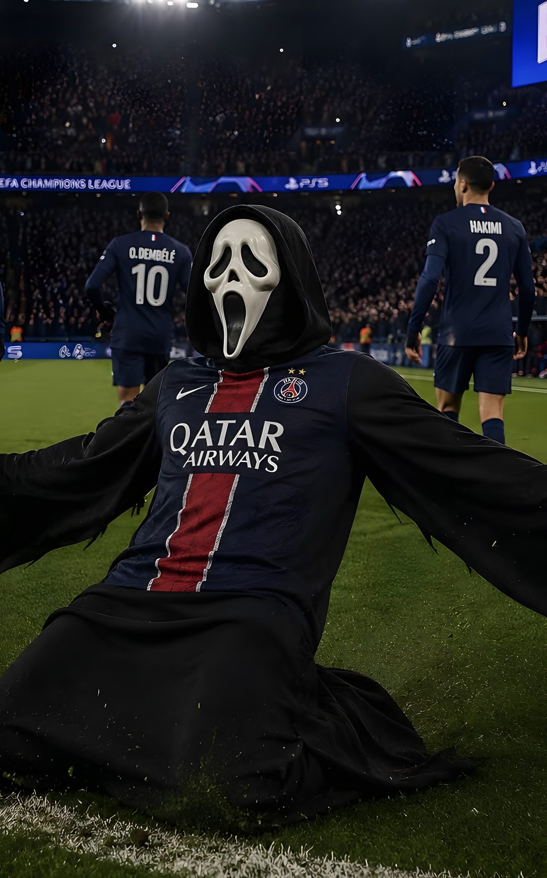 a person wearing a mask on top of a soccer field Football Halloween Psg Cool Cartoons, black