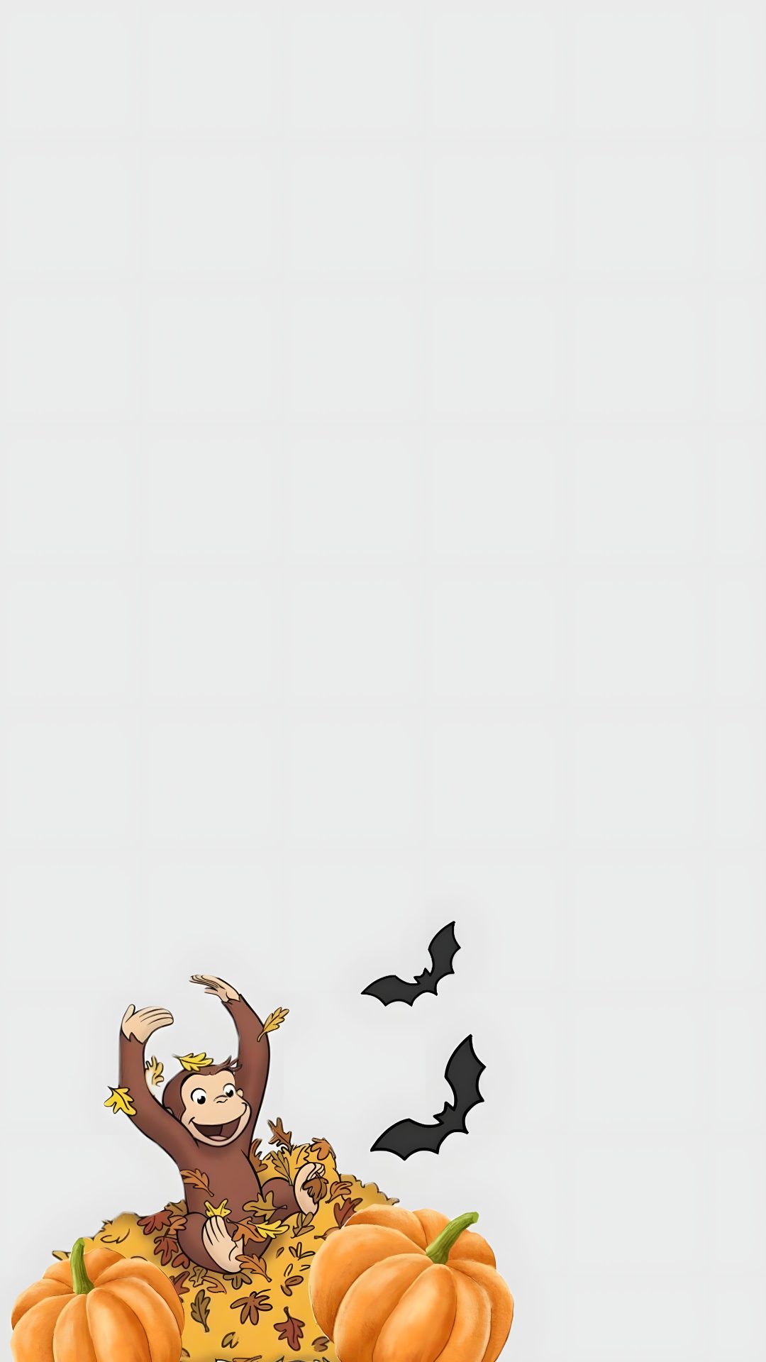 a monkey sitting on top of pumpkins with bats flying around Halloween Monkey gainsboro