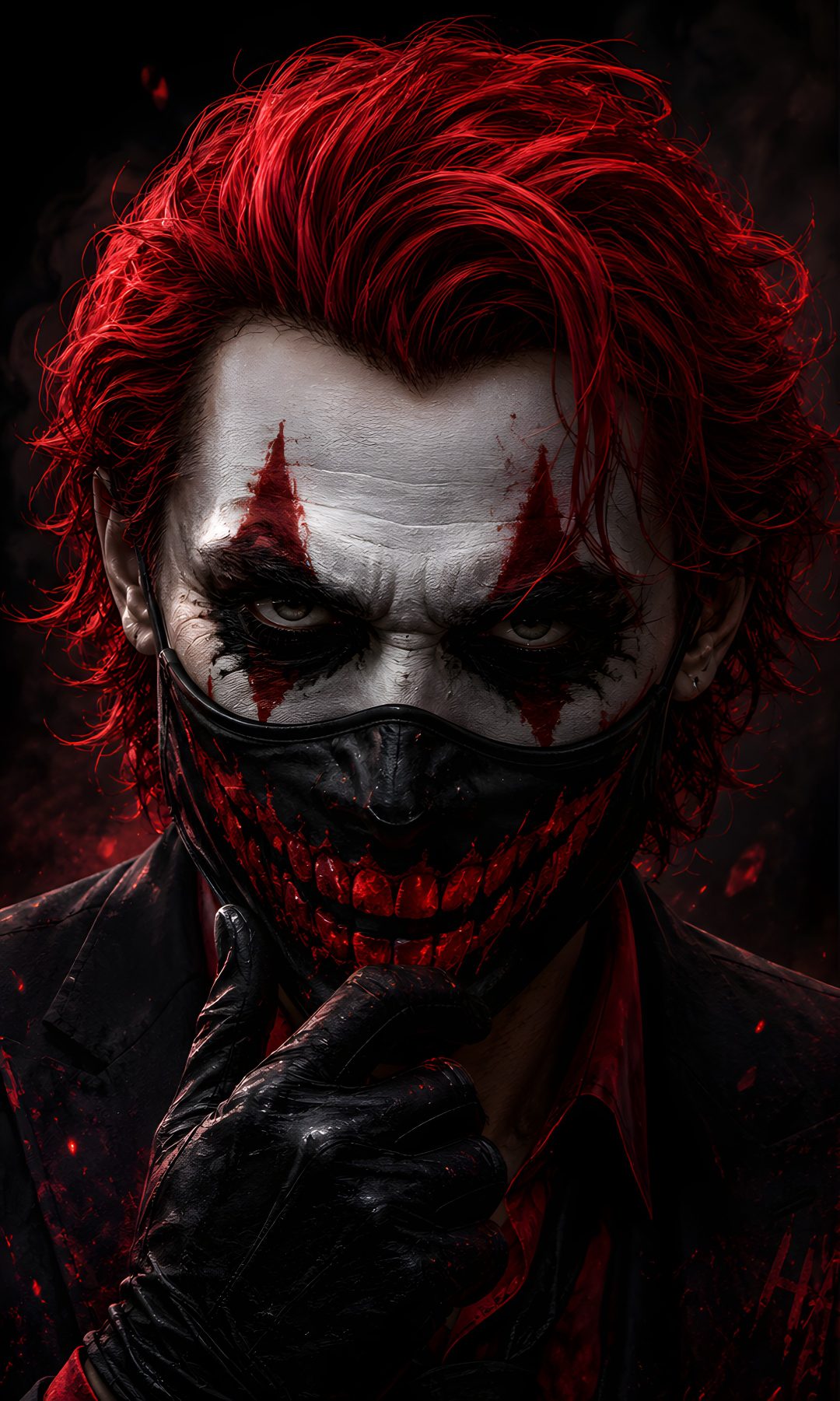a man with red hair and makeup is dressed as the joker in a dark background Joker Halloween Joker Artwork, Marvel Dc, Black Backgrounds, Marvel,