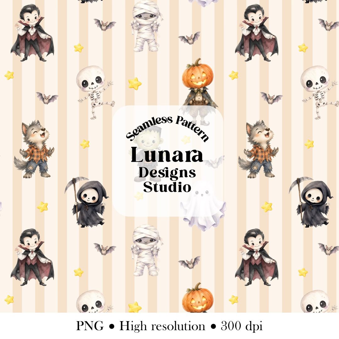 an image of halloween themed wallpaper with the words lunaa designs studio Kids Halloween Costume Custom Removable seashell