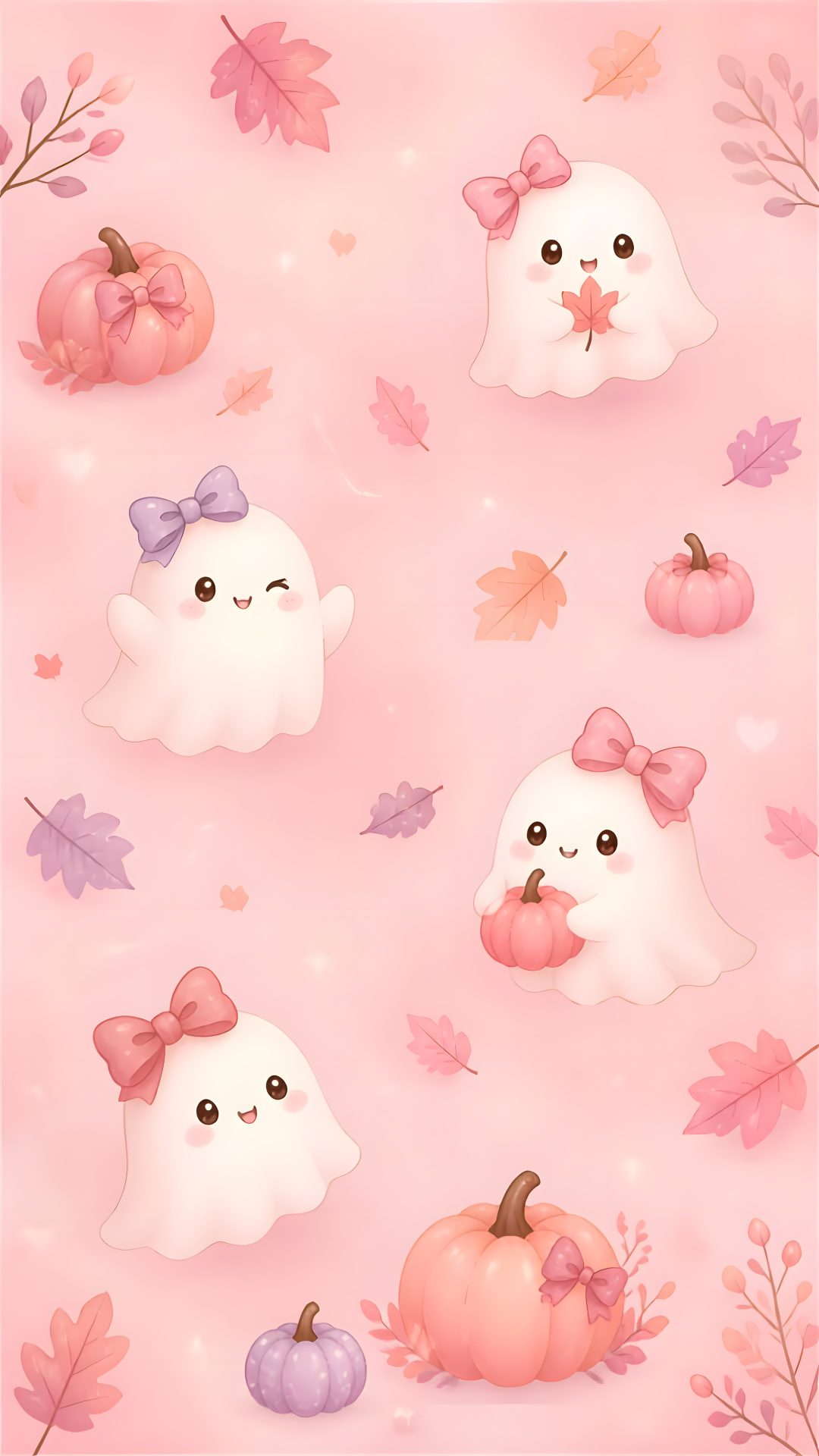 a pink background with little white ghost and pumpkins Pink Halloween Ipad pink