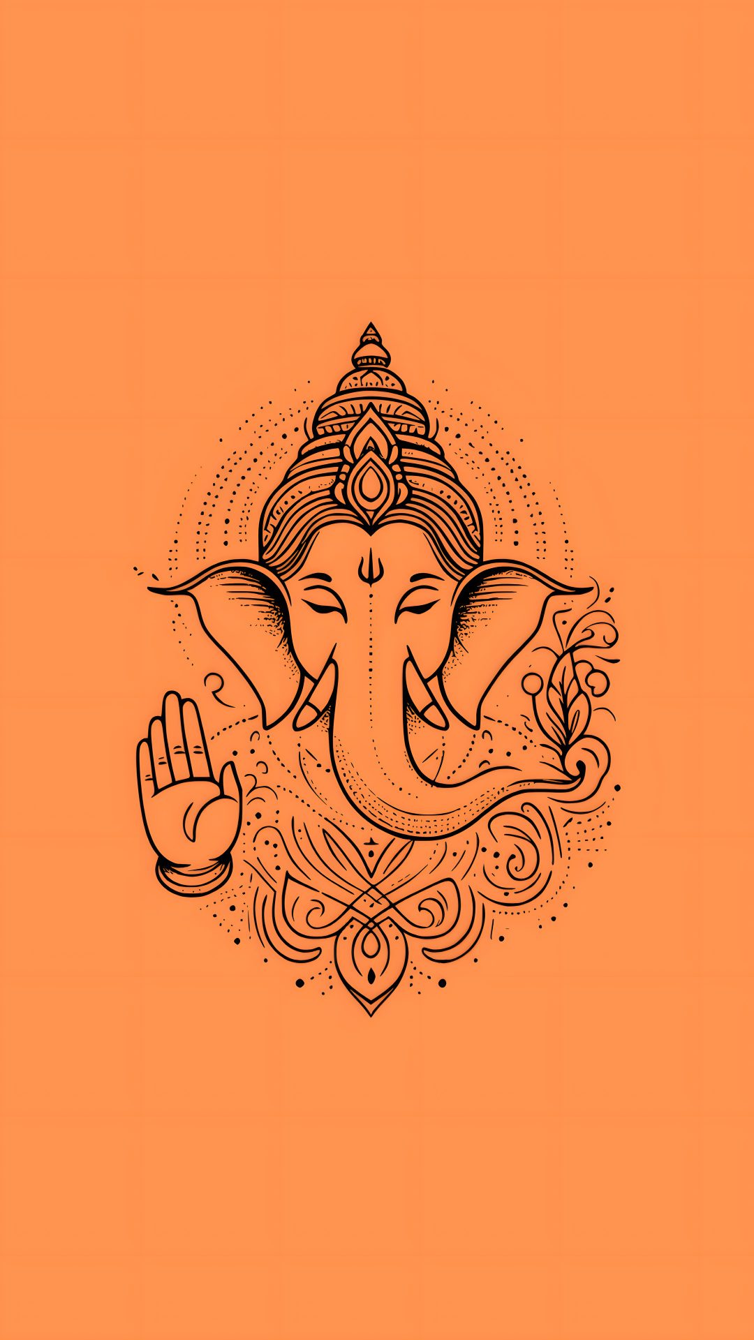 an orange background with the image of ganeshi Ganesh Halloween Ganesha Aesthetic, Hindu God Minimalist, Orange Ganesh Illustration, coral