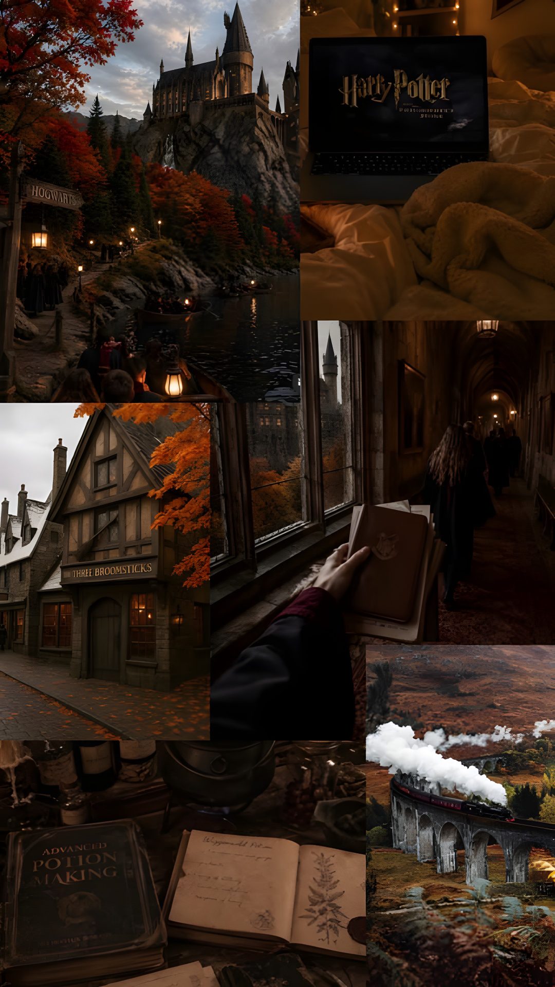 the collage shows many different scenes from harry potter's hogwarts adventure Harry Potter Halloween Aesthetic black