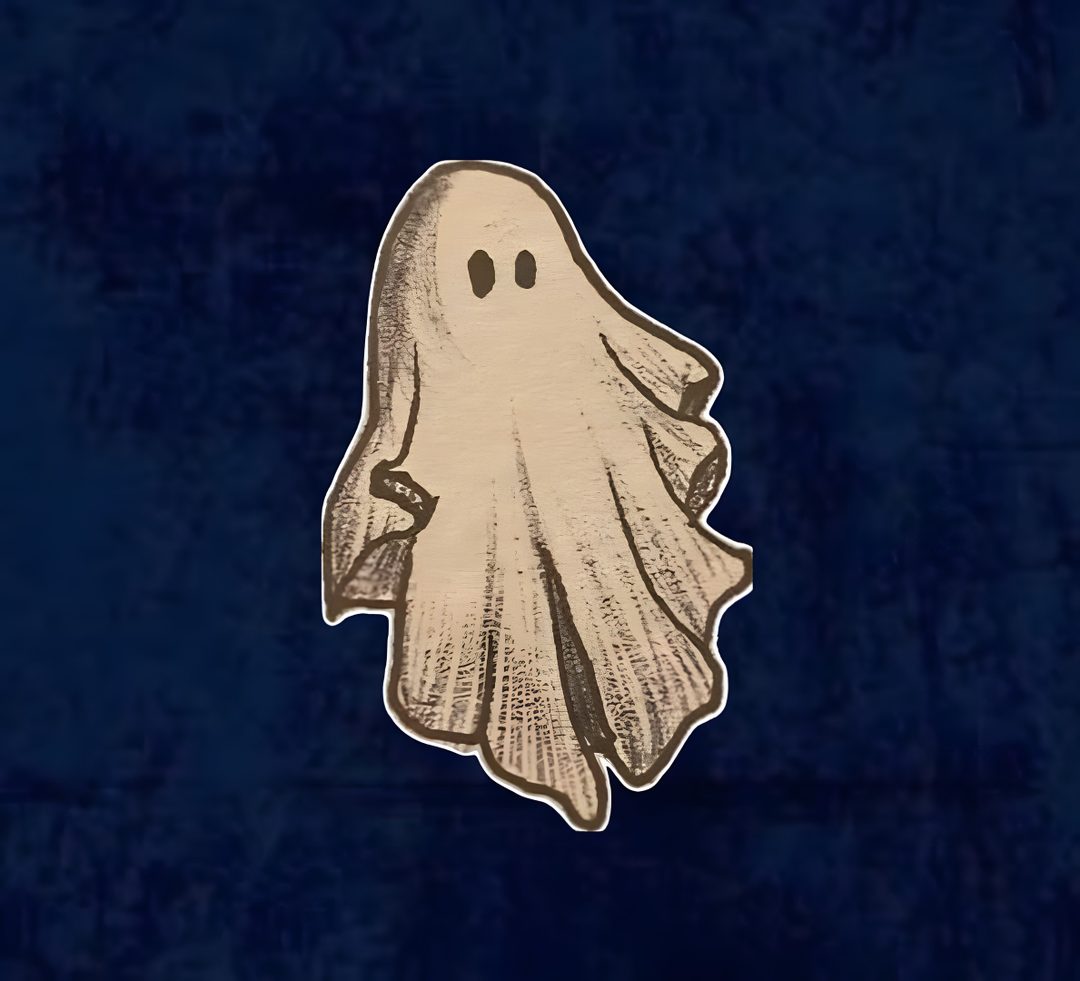 a ghost sticker on a blue velvet background Halloween Widget Ideas black