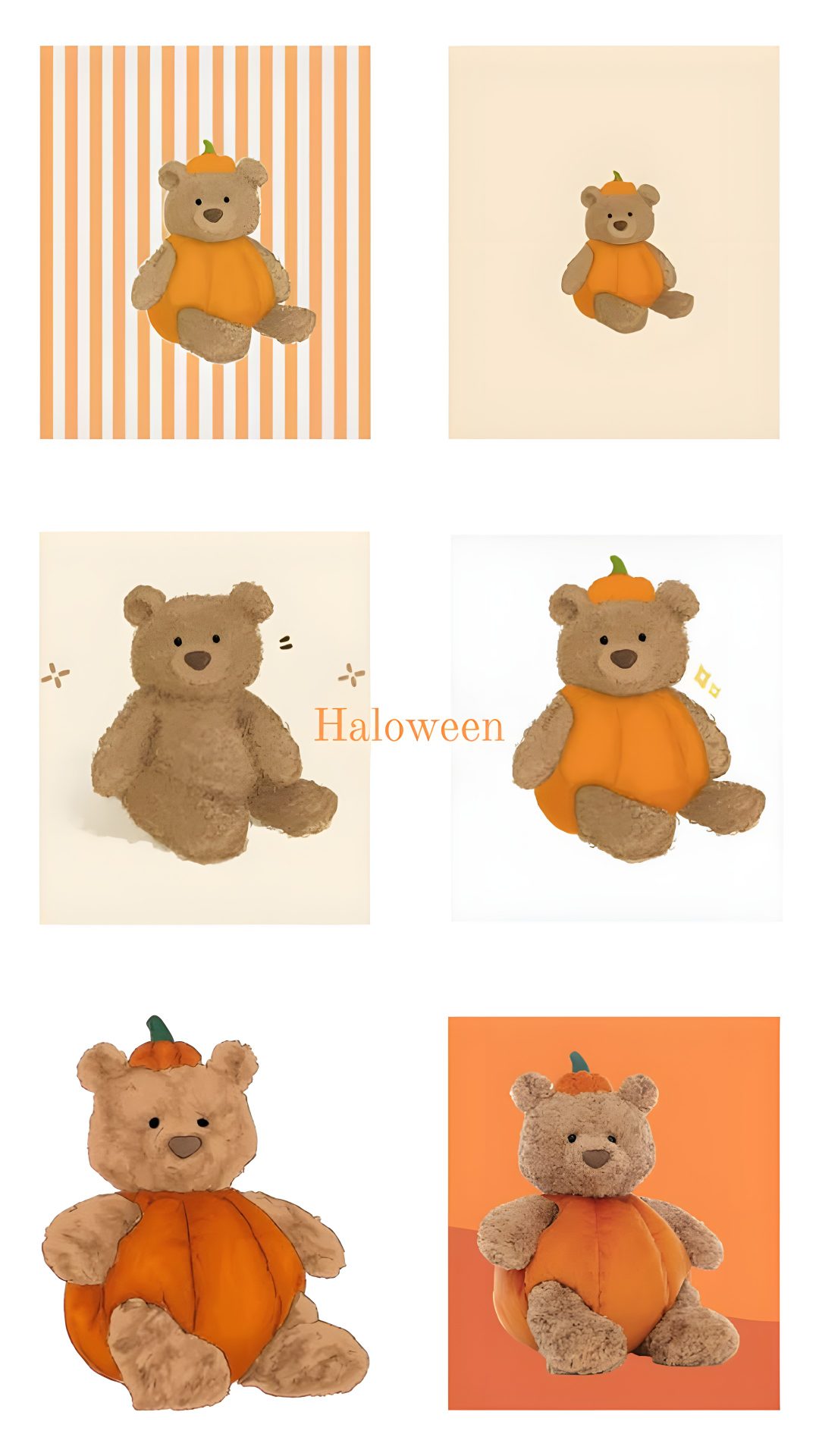 four different teddy bears with pumpkins on them Halloween Bear Iphone antique white