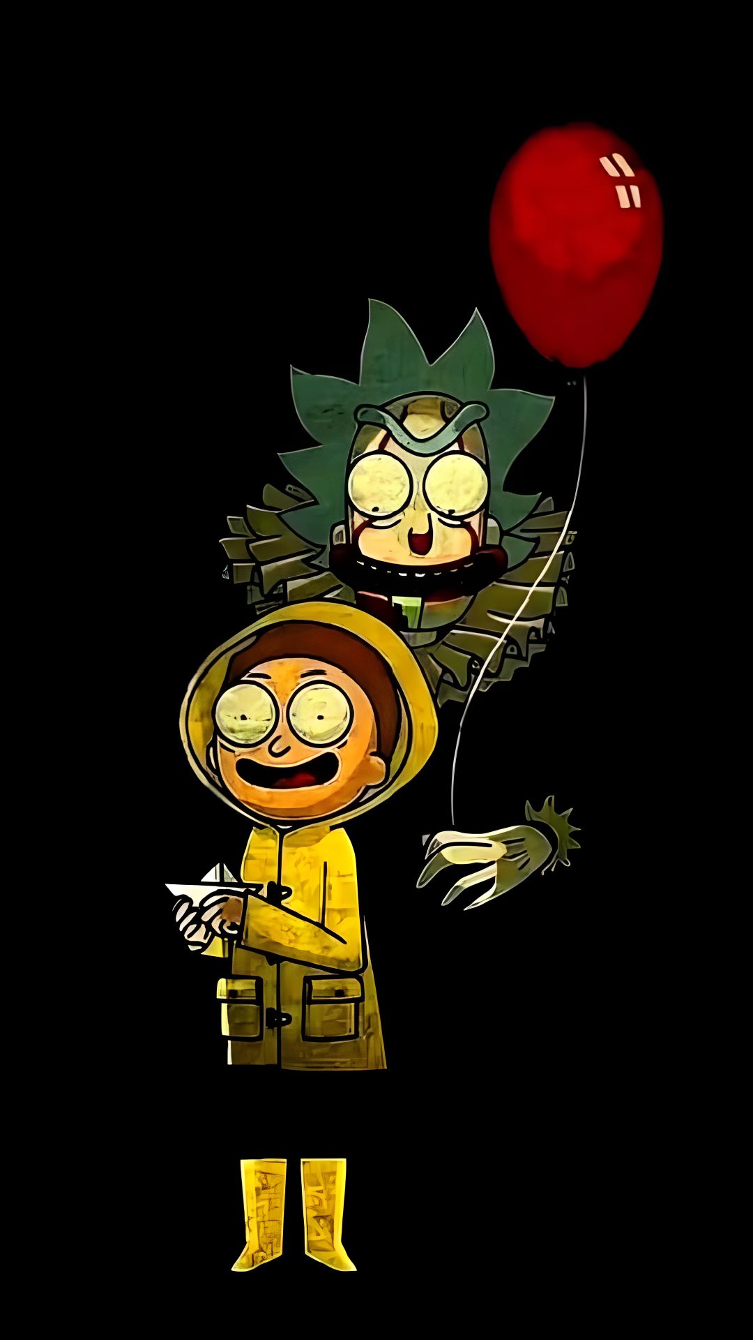 a cartoon character holding a red balloon Rick And Morty Halloween black