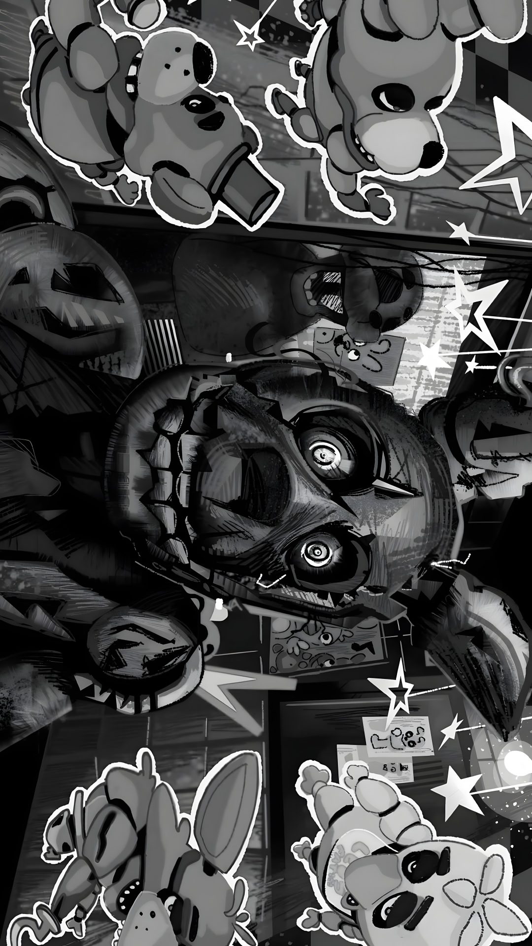 some stickers on the side of a car with an image of a cartoon character Fnaf Halloween dark slate gray