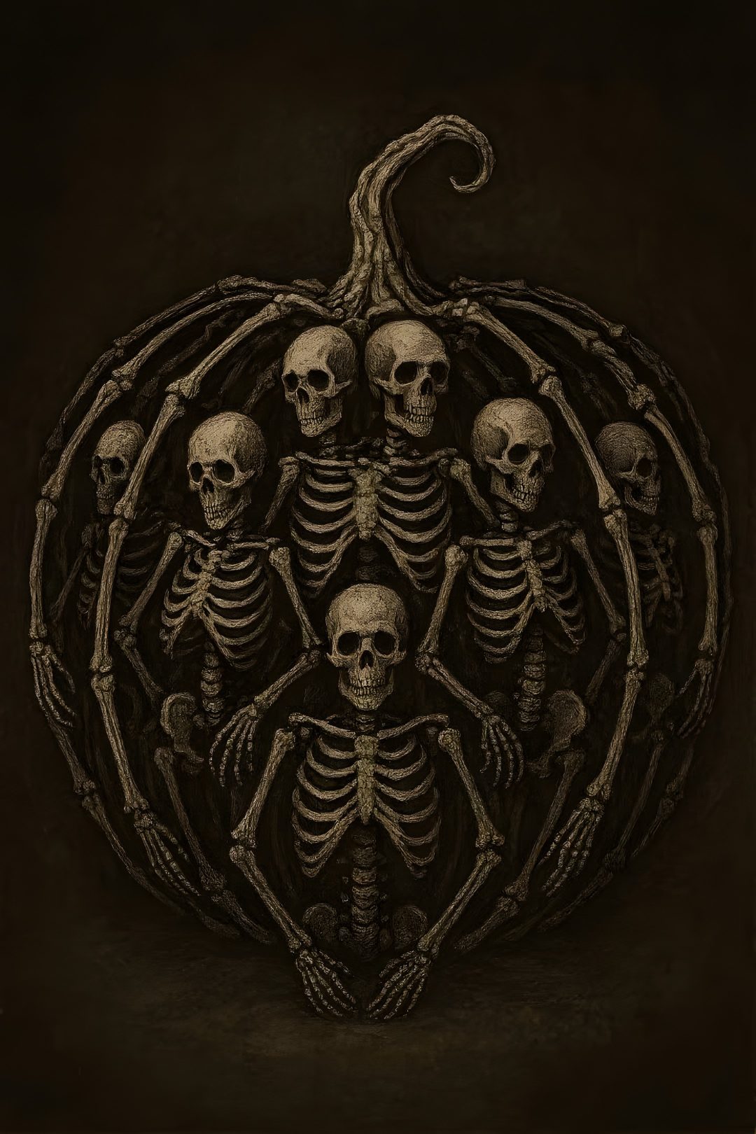 a group of skeletons sitting in front of a pumpkin Halloween X-ray - Tan & Black Scary Photos, Spooky Scary, Skull, Skeleton, Phone, Halloween,