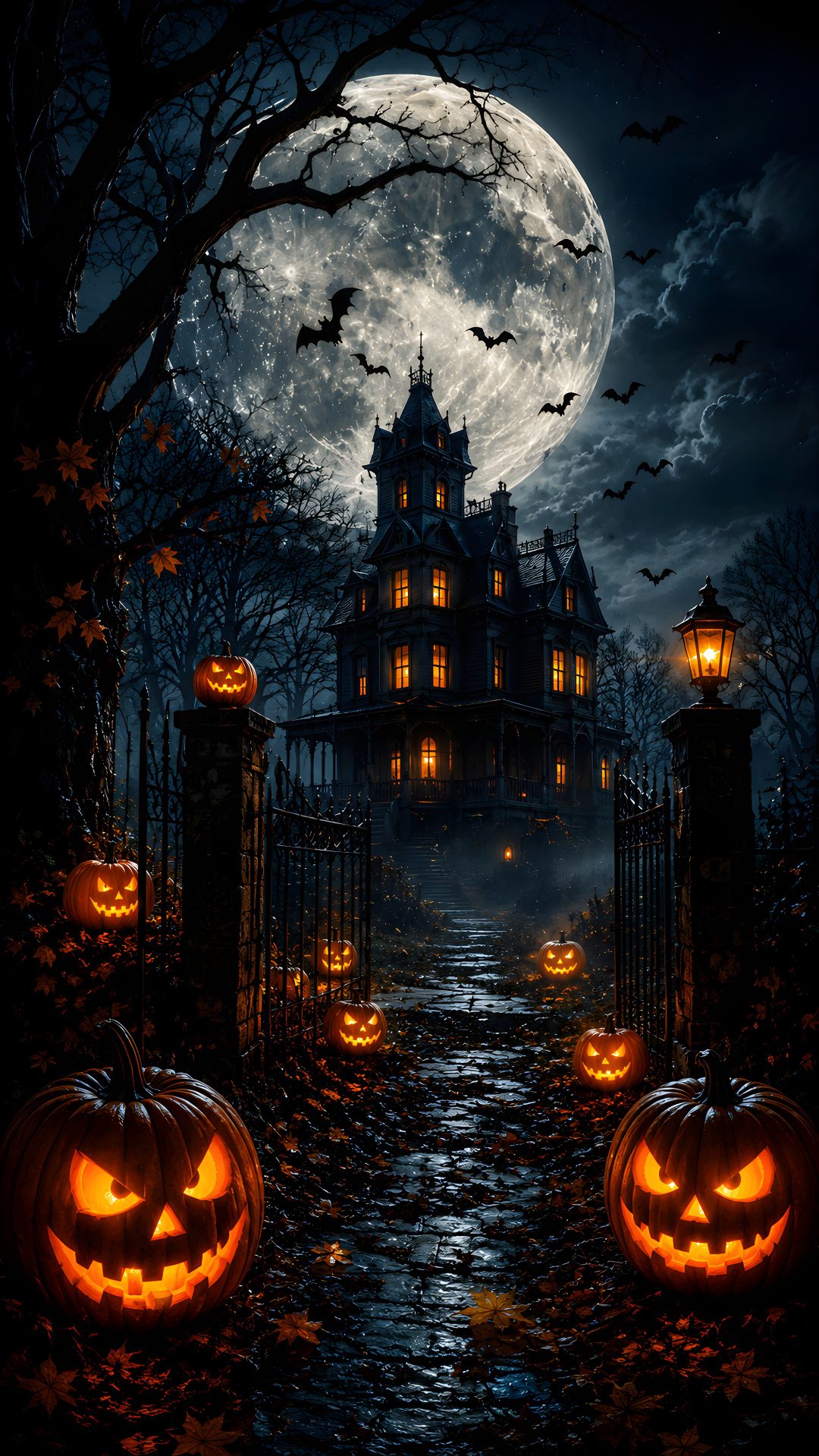 an image of a halloween scene with pumpkins Halloween Horror Nights 4k black