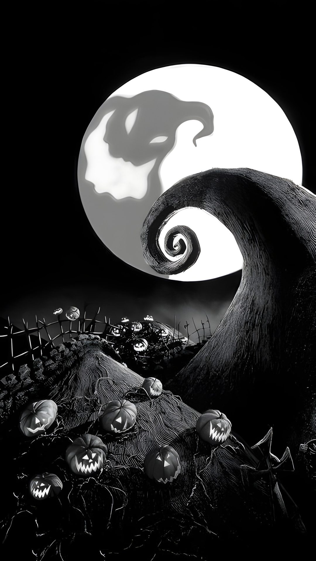 a black and white photo of a halloween scene This Is Halloween Nightmare Before Christmas black