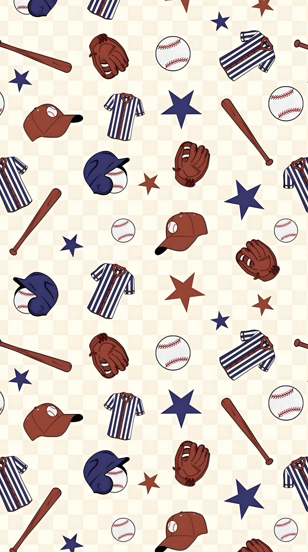 an image of baseballs and stars on a checkered background Baseball Halloween linen
