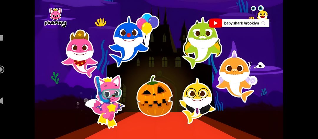 an animated halloween scene with pumpkins, ghostes and other cartoon characters in front of a castle Baby Shark Halloween Baby Shark, black