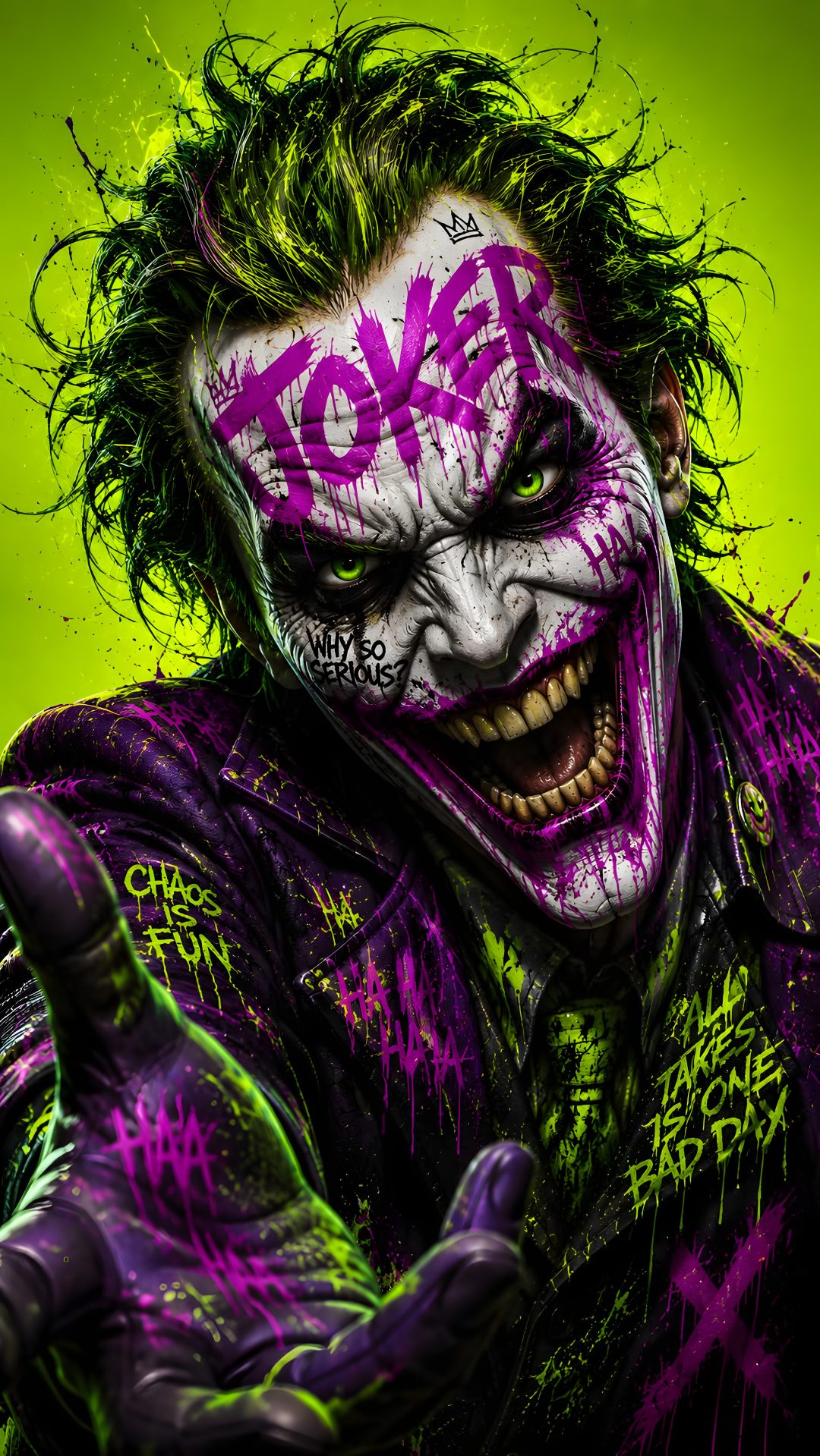 the joker is wearing purple and green paint on his face Joker Halloween black