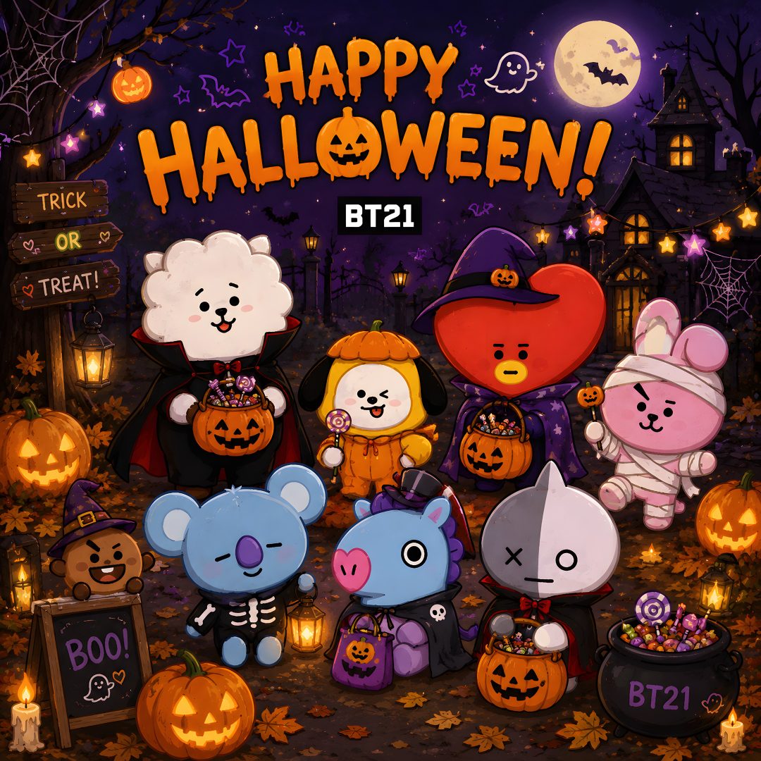 an animated halloween scene with teddy bears and pumpkins Bts Halloween black