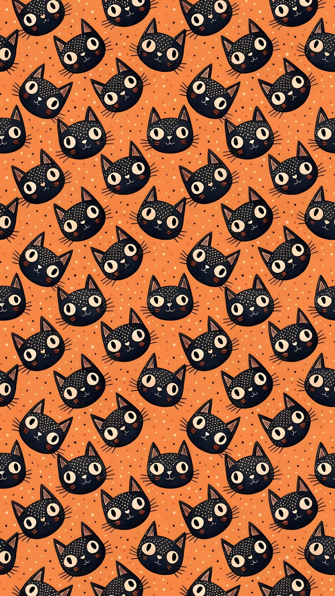 an orange background with black cats and dots Halloween Cat Stripes Pretty Patterns, Cute Halloween, Holiday Season, Halloween, Pattern, peru